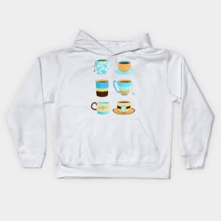 Blue and tan retro tea cups Kids Hoodie